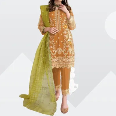 Heavy Embroidered Shirt with Embroidered Trouser &amp; Embroidered Dupatta 3PCs