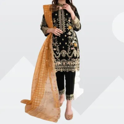 Heavy Embroidered Shirt with Embroidered Trouser &amp; Embroidered Dupatta 3PCs