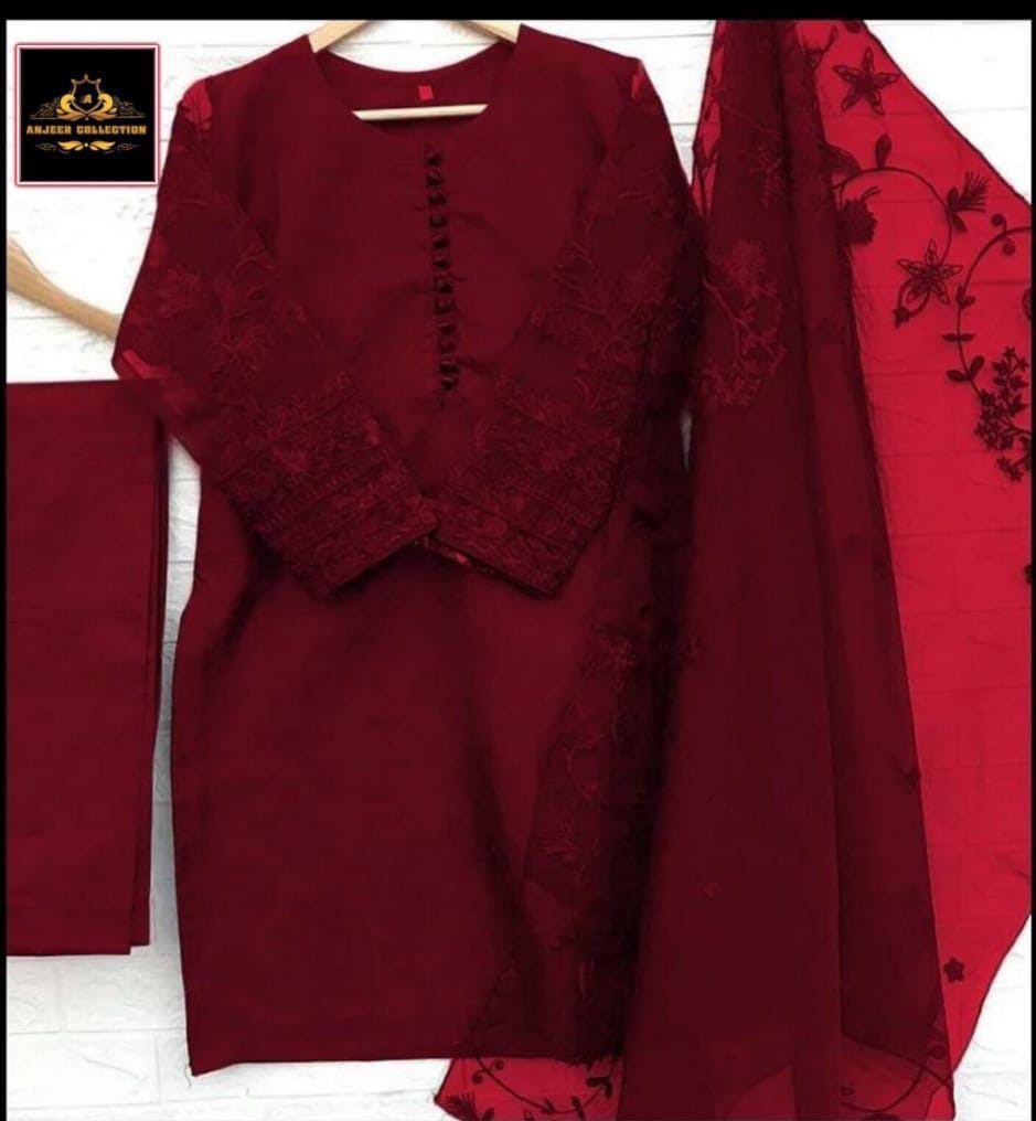 Embroidery Shirt With Embroidered Dupatta &amp; Trouser 3 Pc