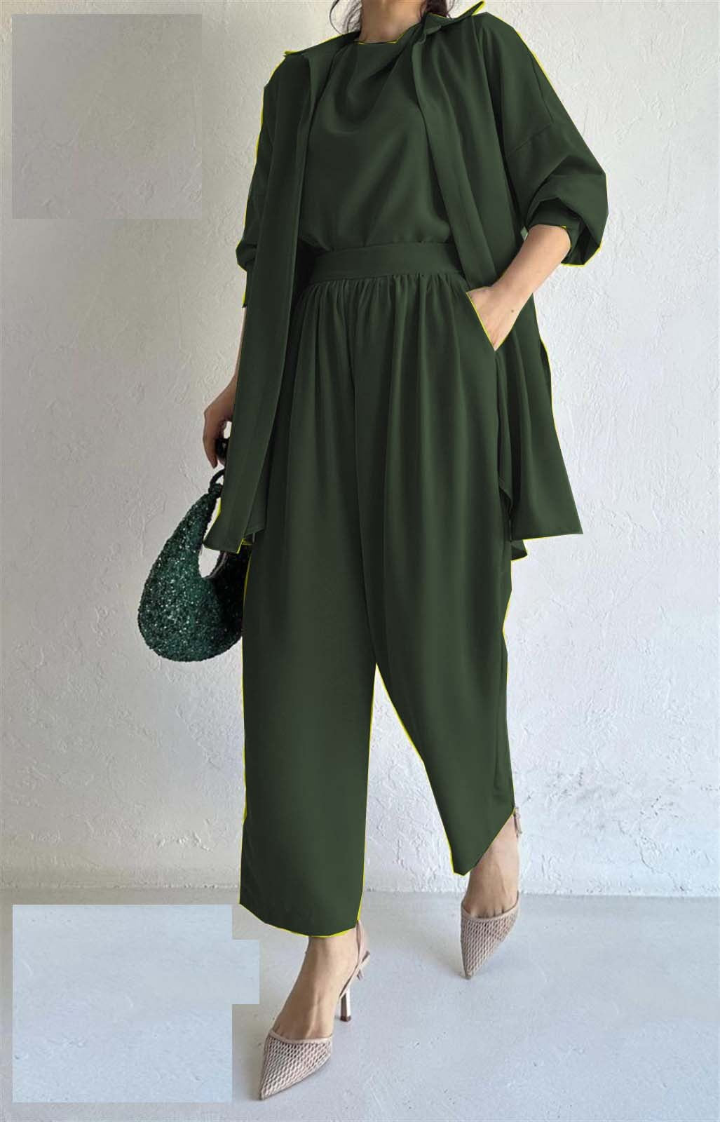 JumpSuit Style 3Pc Coat With Inner With Stylish Belt Trouser (7 Colours)